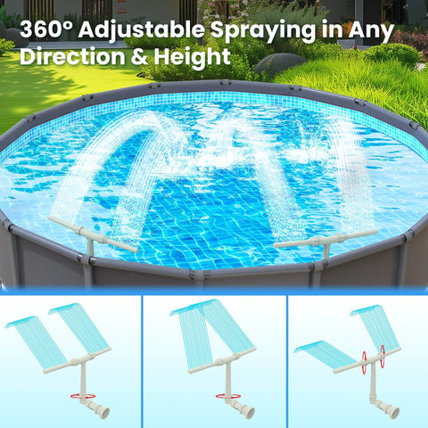 Dual Spray Pool Fountain For Above Ground And In Ground Pools, Waterfall Sprinkler With Adjustable Spray in use