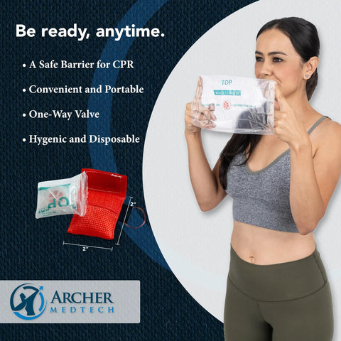 CPR mask with one-way valve in clear protective pouch; pocket-sized, Archer MedTech