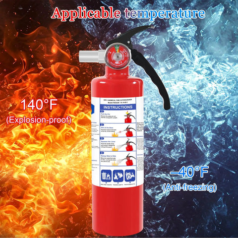 Two Pack Abc Dry Chemical Fire Extinguishers With Mount For Vehicles And Garages Tested For Bitterly Cold Conditions with pressure gauge.