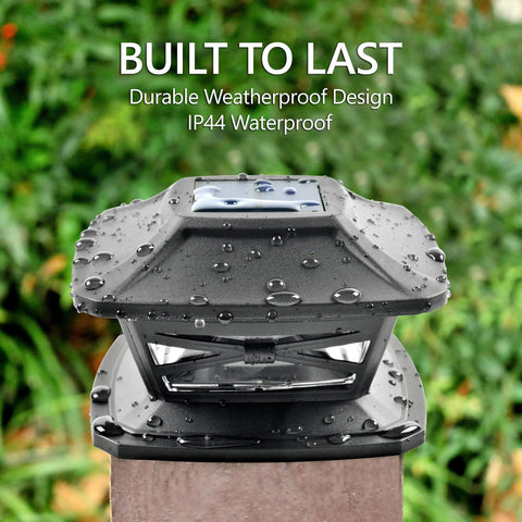 Solar Post Cap Light With Flexfit Bases For 4x4, 5x5, 6x6 Wooden Posts in Black Slate Finish, Wet from Rain