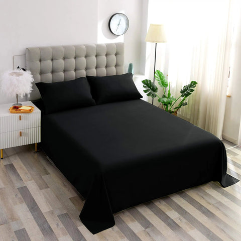 Next Level Queen Flat Sheet In Sleek Black delivers top tier microfiber comfort for an insane sleep game in modern bedroom decor.