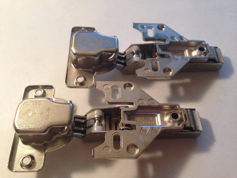 Top Shelf Pack Of Two 120 Degree Cabinet Hinges Featuring No Sweat Clip On Mounting and Face Frame Adapter for Quick Woodworking Upgrades.
