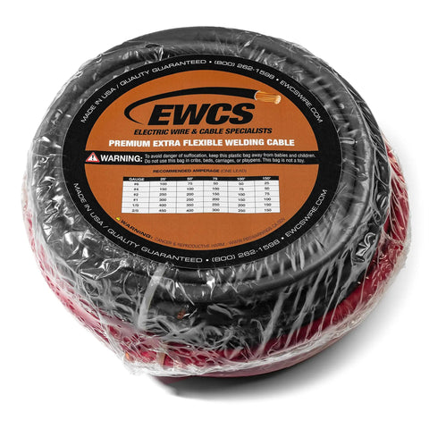 1/0 Gauge Premium Extra Flexible Welding Cable 600 Volt Combo Pack Black And Red, 10 Feet Each, Made In The USA, product coiled.