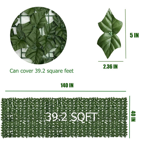 Ultra Realistic Artificial Ivy Privacy Fence Screen 40x140 Inches UV Resistant Faux Hedge Wall Panels dimensions and coverage