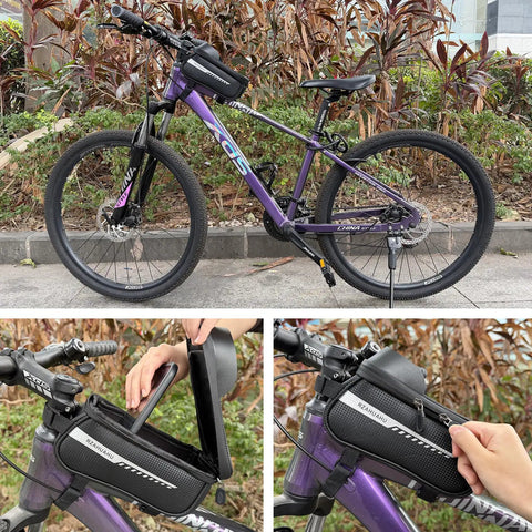 Black Bike Handlebar Bag With Quick Access Pocket, Durable Water-Resistant Storage Pouch For Road, Mountain Or City Riding