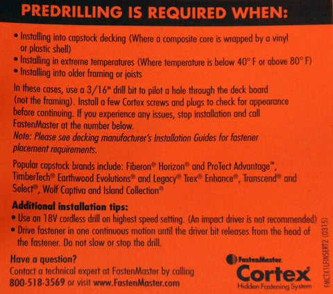 Installation instructions for Cortex Hidden Deck Fasteners For Trex Select Winchester Gray shown with contact info.
