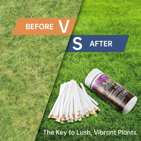 Before and after lawn using Soil pH And Nitrogen Test Kit 2 In 1 With Test Tubes 100 Count For Garden Lawn Grass Flower Vegetable Compost Nutrients