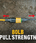 50 Foot Lighted Extension Cord With Click To Lock Locking Plug 10/3 SJTW Heavy Duty Outdoor Waterproof Weatherproof Industrial Strength Three Prong Power Cord For Tools And Equipment showing 80 lb pull strength on dirt