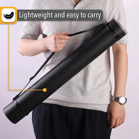 Extendable Poster Storage Tube With Strap Hits Different shielding rolled posters, held by a person for easy transport.