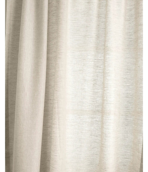 Light Filtering 100 Percent European Flax Linen Curtain 52 By 96 Inches Handwoven Rod Pocket Panel For Living Room And Bedroom Provides Privacy With Soft Natural Light Diffusion OEKO TEX Certified Cozy, close-up view of beige fabric texture.
