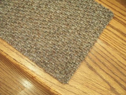 Close-up of Berber Style Carpet Stair Treads Beige Gray 24 by 8 Inches Set of 13 Grippy No Fuss Easy Install Peel and Stick Mats