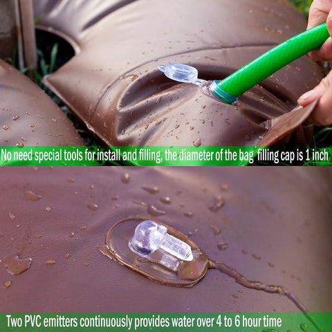 2 Pack 15 Gallon Tree Watering Bag Ring Deep Root Low Profile Slow Release Watering cap filling with garden hose