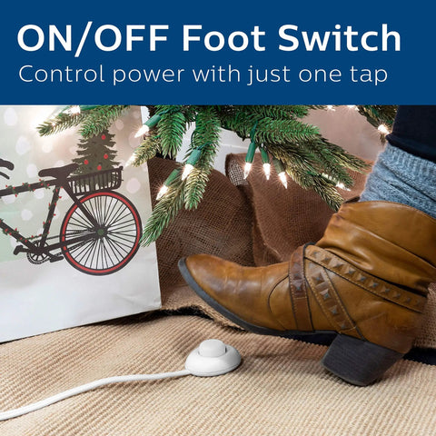 Plug In Footswitch With 9 Foot Flat Plug Extension Cord For 1 Outlet Convenience Easy Flip On Off Switch by person in boot