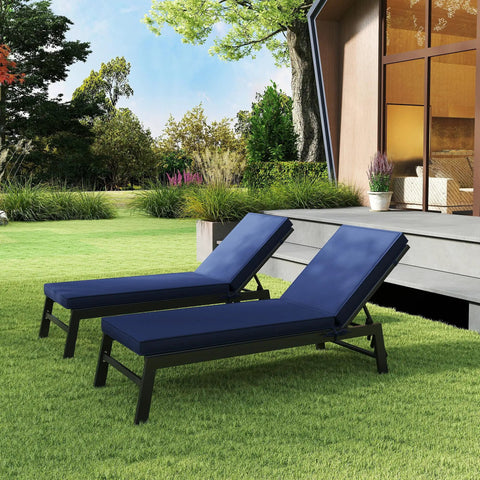 Chaise Lounge Cushions Outdoor Set Of 2 Quick Dry Fabric With Removable Covers Navy Blue 72 X 21 X 3 Inches Fade Resistant