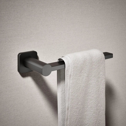 Parallel Towel Arm Wall Mount Dope Sleek Square Design With Circular Accents Modern Towel Holder for bathrooms, matte black finish, mounted on wall
