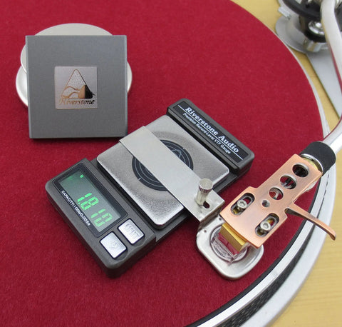 Precision Digital Stylus Tracking Force Scale For Turntables, VTF Gauge For Tonearm And Phono Cartridge, 0.005g Resolution, Graphite Finish, Accurate Vinyl Setup For Serious Purists. on turntable with tonearm and cartridge