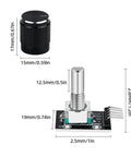 KY-040 360 Degree Rotary Encoder Module Kit dimensions with knob cap for Arduino projects, showing precise measurements.