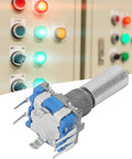 Close-up of Two In One Rotary Encoder Switch With Digital Potentiometer For Cars, with a background of control panel lights.