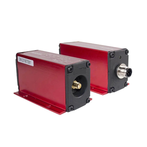 Eddy Current Displacement Sensor Non Contact 25mm With 4 To 20 mA Output Stainless Steel Build, red housing, dual connectors