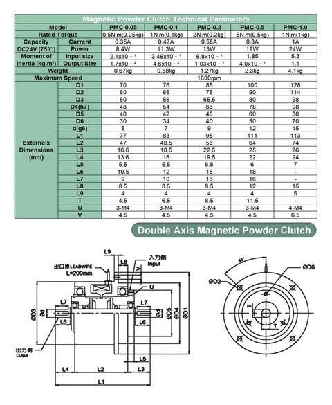 Diagram and specifications of Pro Grade Magnetic Powder Brake Clutch Kit, showing dimensions and technical details.