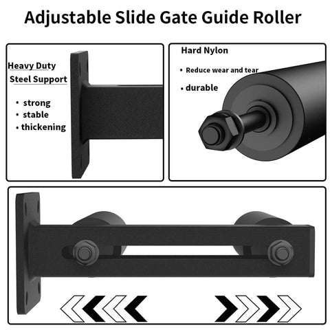 Adjustable Sliding Gate Guide Roller 6 Inch Dual Hard Nylon Rollers with Heavy Duty Steel Bracket Rust Proof Design details