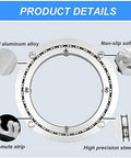 Aluminum Alloy Lazy Susan Turntable Bearing details; silent swivel plate features non-skid pads, brushed silver finish, PE strip, steel ball
