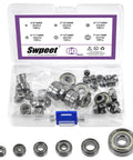 60pcs Ball Bearings Assortment Kit with 693ZZ 623ZZ 624ZZ 685ZZ 687ZZ 627ZZ, displayed in open case with visible sizes.
