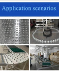 Various applications of 5/8 Inch Ball Transfer Units 10 Pcs Metal Roller Ball Transfers with Wide 1 Inch Base, shown in conveyor systems.
