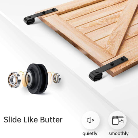 10 FT Double Door Sliding Barn Door Hardware Track Kit with basic J pulley, shown with smooth ball bearing rollers.