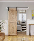 Installed 5.5ft Barn Door Hardware Kit with I shape hanger, carbon steel sliding track, nylon rollers for 30-33 inch door panel.