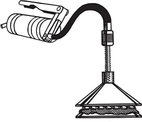 Illustration of a 65250 Bearing Packer with a connected nozzle for efficient wheel maintenance and installation.