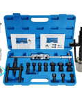 Upgrade Bicycle Blind Hole Bearing Puller Set with Slide Hammer & Two-Jawed Puller Kit in blue case with collets on display.