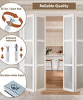 Bifold door hardware kit with 48 inch closet track for folding doors, complete repair set showing components and installed doors