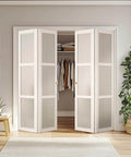 Bifold door hardware kit with 48 inch closet track for folding doors, complete repair and replacement set installed on white doors.