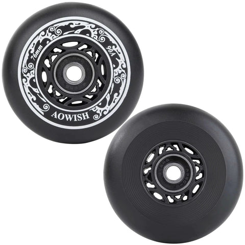 76mm 90a Ripsurf Wheels w/Bearings ABEC-9 for DLX Caster Board, Deluxe Junior Skateboard, black wheels set of 2 with decorative design
