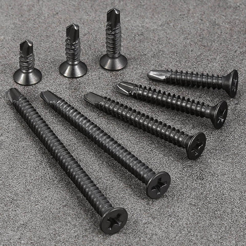 400pcs #8 x 3/4 Inch Flat Head Self Tapping Sheet Metal Screws Black Stainless Steel High Strength Quick Self Drilling Screws