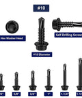 100pcs #10 x 3/4 Inch Hex Washer Head Self Drilling Screws made from 410 Stainless Steel with Black Oxide Finish for metal applications