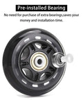 Close-up of black 8 Pack 64mm 82A Indoor Inline Skate Replacement Wheel with ABEC-7 bearing pre-installed for luggage and scooter.