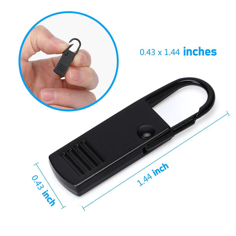 Universal Metal Zipper Pull Replacement for Luggage 8Pcs Black Zipper Tabs with size dimensions shown