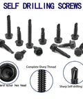 100pcs 410 Stainless Steel #10x1/2 Hex Washer Head Self Drilling Screws, Black Oxide Coated, ideal for metal and steel framing