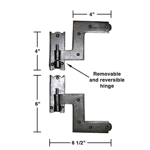 Heavy Duty Black Wrought Iron Lift Off Pintle Hinges With Colonial Reversible Pins For Doors Windows And Shutters 6.5 Inch