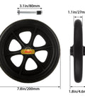 2Pcs 8 Inch Walker Wheels Replacement, Wheelchair Front Wheels, Rubber Rollator Wheel Replacement Durable and Quiet Wheelchair Replacement Wheel Accessories, Black shown in close-up with dimensions.