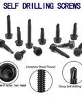 Image of 100pcs 410 Stainless Steel #8x5/8 Hex Washer Head Self Drilling Screws, Black Oxide Self Tapping Tek Screws for Metal Plates.