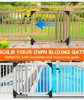 Black Sliding Gate Hardware Kit showing installation on wooden fence with anti sag design and nylon wheels near pool and porch.