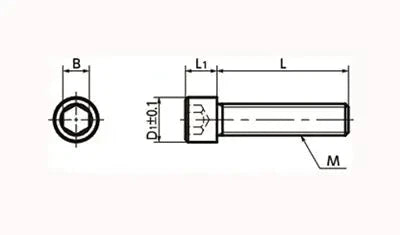 Technical drawing of SNS-M8-35-SD NBK Black Socket Head Cap Screws, small head, showing dimensions, 10-Pack, made for automation and mechanical systems.