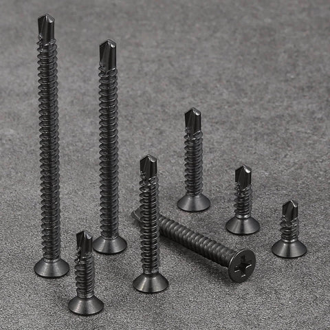 600pcs #8 x 1/2 Inch Flat Head Self Tapping Sheet Metal Screws Black Stainless Steel High Strength Quick Self Drilling
