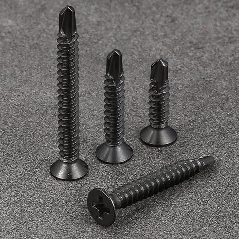 400pcs #8 x 3/4 Inch Flat Head Self Tapping Sheet Metal Screws Black Stainless Steel with deep threads for secure fastening