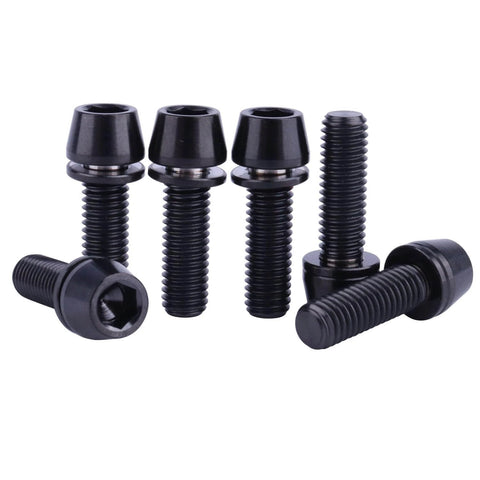 ✝️ UHDFBDHF 6PCS Titanium Screw Internal Hex M5x16mm 18mm 20mm Tapered Head Bolt with Washer for Bicycle Stem, black bolts display