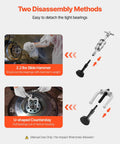 Blind Hole Bearing Puller Set showing two disassembly methods with slide hammer and U-shaped counterstay.