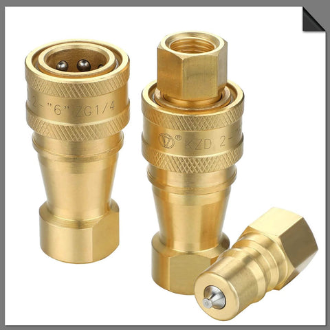 Six Pack One Quarter Inch Quick Disconnect Coupler Valves for Carpet Cleaning Wands and Truck Mounts, Brass Quick Coupler Set With Pressure Washer Adapters and Fittings